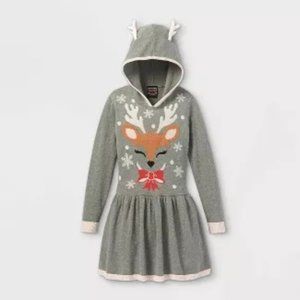 Girls' Reindeer Hooded Sweater Dress